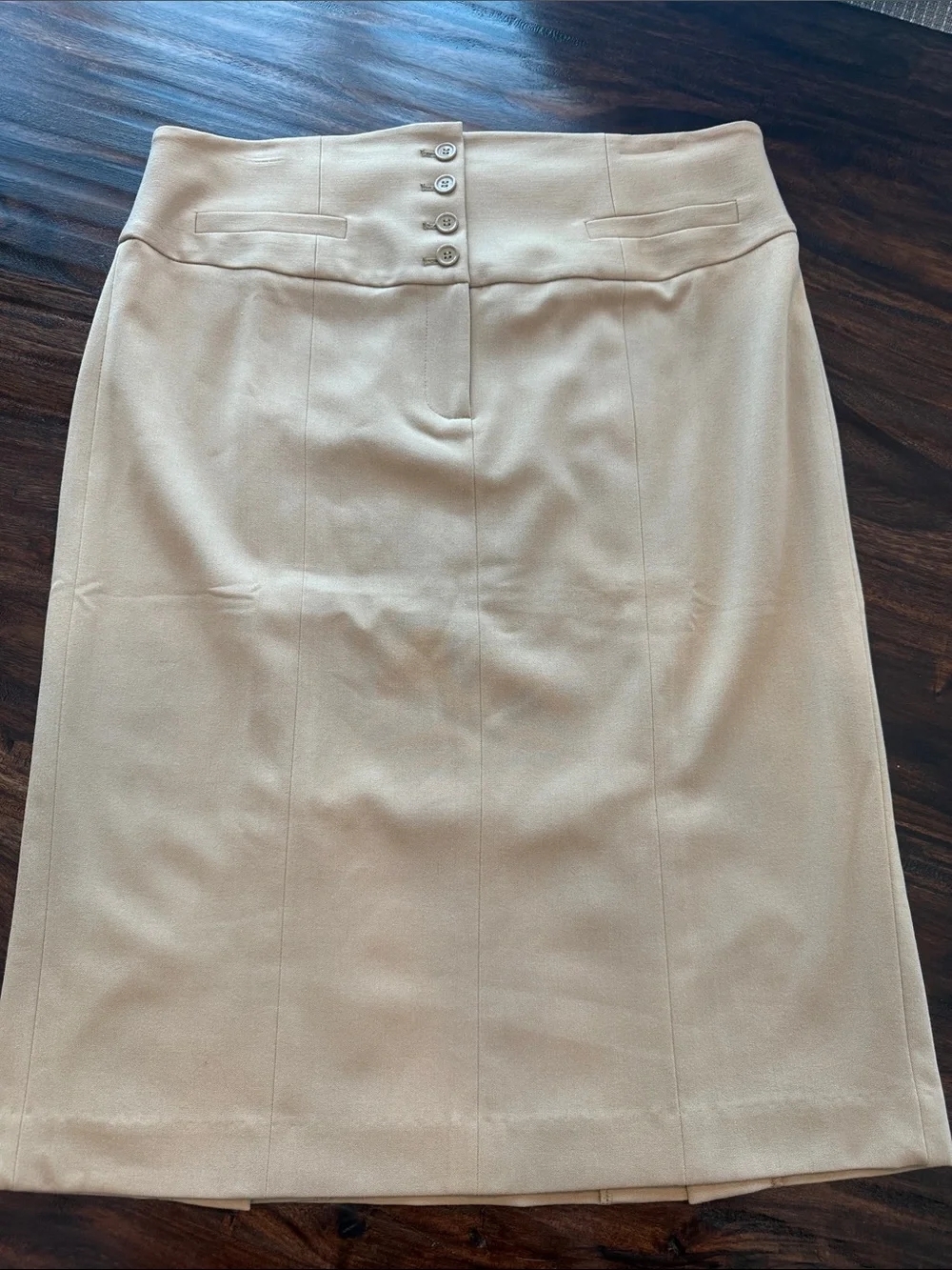 Grace Elements Beige High-Waist Pencil Skirt with Front Buttons